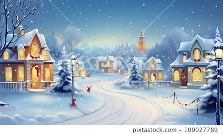 Christmas village winter postcard 109027780