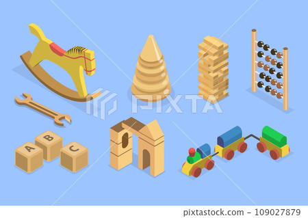 3D Isometric Flat Vector Set of Montessori Wood Toys 3D Isometric Flat Vector Set of Montessori Wood Toys 109027879