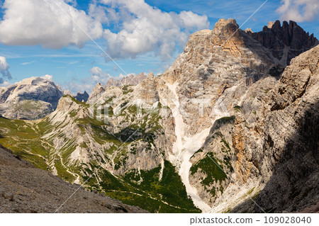 Panoramic view of Dolomites, Northern Italy 109028040