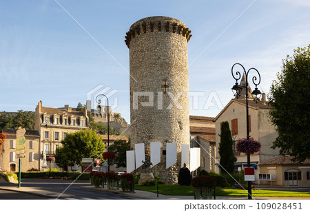 Medieval Medisance tower and cathedral in French town of Sisteron Medieval Medisance tower and cathedral in French town of Sisteron 109028451
