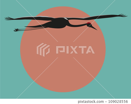 Flying crane. Japanese red crowned bird Flying crane. Japanese red crowned bird 109028556