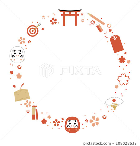 新年賀卡考試支援圖像插圖花圈框架 109028632