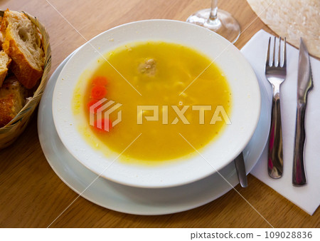 Traditional Catalan Escudella soup 109028836