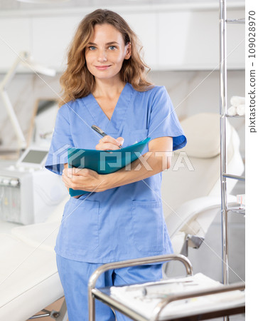 cosmetic doctor attentively reviews 109028970