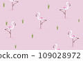 PrinTropical pink flamingo birds and plants, seamless pattern. Repeating print, endless background design in Scandinavian style. Printable flat vector illustrationt 109028972