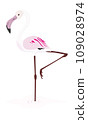 Pink flamingo. Cute and beautiful flat pink flamingo on white background 109028974