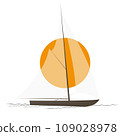 Small sea vessel. Rides on waves. Quiet weather. Cartoon fun style. Flat design. Vector	 109028978