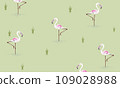 Tropical pink flamingo birds and plants, seamless pattern. Repeating print, endless background design in Scandinavian style. Printable flat vector illustration 109028988