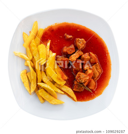 Braised pork in tomato sauce, closeup 109029287