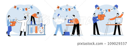 New employee. Vector illustration. Managers and HR professionals play crucial role in finding right candidate and integrating them into corporate structure The new employee adds to diverse mix staff 109029337