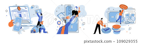 Crowdfunding. Vector illustration. Crowdfunding allows individuals to directly contribute to business success Backers contributions lead to societal impact in crowdfunding Donating to crowdfunding Crowdfunding. Vector illustration. Crowdfunding allows individuals to directly contribute to business success Backers contributions lead to societal impact in crowdfunding Donating to crowdfunding 109029355