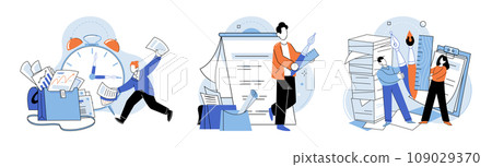 Paperwork. Vector illustration. The paperwork on desk keeps growing Hours are spent dealing with various documents at work The paperwork metaphor illustrates challenges job There is heavy workload Paperwork. Vector illustration. The paperwork on desk keeps growing Hours are spent dealing with various documents at work The paperwork metaphor illustrates challenges job There is heavy workload 109029370