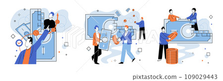 Crowdfunding. Vector illustration. Contributions provide necessary resources for project execution in crowdfunding Investing in crowdfunding carries inherent risks and rewards Effective storytelling 109029443