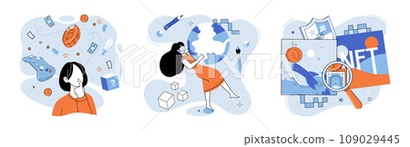 Virtual world vector illustration. Virtual reality simulators transport users to simulated environments in digital world The future virtual world relies on advancements in digital technology 109029445