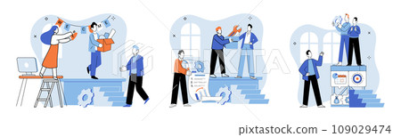 Successful business. Vector illustration. Cooperation and collaboration drive innovation and progress Successful projects are result creative problem-solving Planning and organization are essential Successful business. Vector illustration. Cooperation and collaboration drive innovation and progress Successful projects are result creative problem-solving Planning and organization are essential 109029474