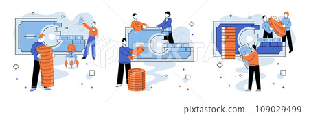 Crowdfunding. Vector illustration. Crowdfunding has revolutionized project funding through power crowd The crowdfunding metaphor compares backers to supportive crowd Donations are crucial for success 109029499
