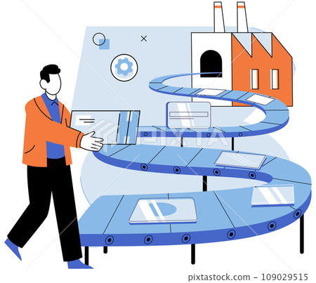 Manufacturer model. Vector illustration. The company invests in research and development to drive product innovation Construction techniques are continually evolving in manufacturing industry Manufacturer model. Vector illustration. The company invests in research and development to drive product innovation Construction techniques are continually evolving in manufacturing industry 109029515
