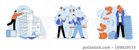 Business chaos. Vector illustration. Implementing systems and processes chelp address disorder and create more organized work environment Providing support and resources calleviate anxiety and prevent Business chaos. Vector illustration. Implementing systems and processes chelp address disorder and create more organized work environment Providing support and resources calleviate anxiety and prevent 109029533