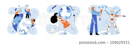 Virtual world vector illustration. The digital world offers limitless environment for exploration and creativity Augmented reality enhances our perception world by overlaying digital elements Virtual world vector illustration. The digital world offers limitless environment for exploration and creativity Augmented reality enhances our perception world by overlaying digital elements 109029551