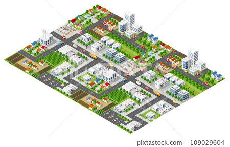 Isometric urban megalopolis top view of the city infrastructure town, 109029604