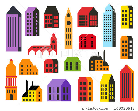 Landscape set of buildings silhouetted on white background. Landscape set of buildings silhouetted on white background. 109029615