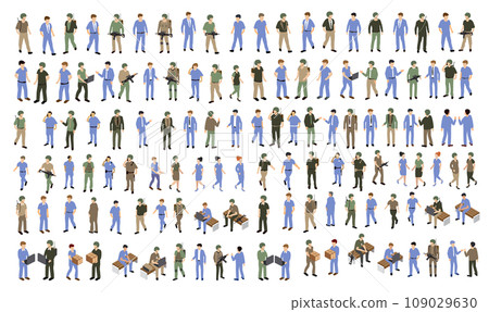 Isometric people set urban business businessman and woman Isometric people set urban business businessman and woman 109029630