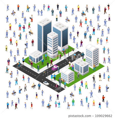 Isometric set Street crossroads 3D illustration of the city quarter with streets 109029662