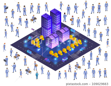 Isometric set Street crossroads 3D illustration of the city quarter with streets 109029663