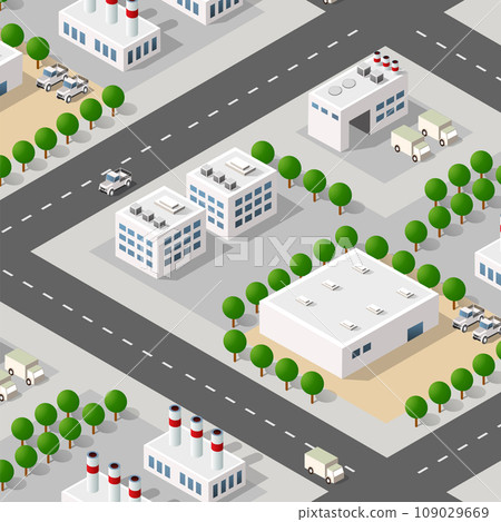 Isometric 3D city module industrial urban factory which includes buildings 109029669