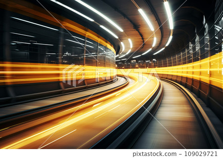 High speed train in motion on the railway in a tunnel 109029721