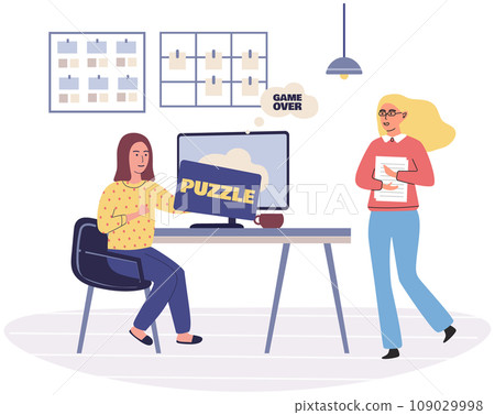 Play puzzle vector illustration. Playing puzzles can be satisfying and intellectually stimulating activity The play puzzle metaphor highlights enjoyment solving lifes challenges Engage in joyful 109029998