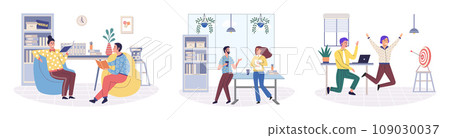 Office leisure vector illustration. Spare time in office can be used for leisure activities to promote work life balance The business recognizes importance leisure in enhancing employee well being 109030037
