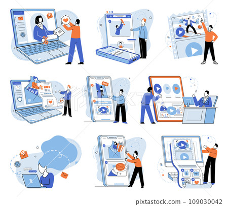 Email marketing vector illustration. The internet and web technologies have revolutionized landscape email marketing Success in email marketing relies on effective communication and relationship 109030042