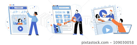 Video marketing vector illustration. The metaphorical power video marketing lies in its ability to convey messages visually and emotionally Vector and illustration techniques can enhance visual appeal 109030058