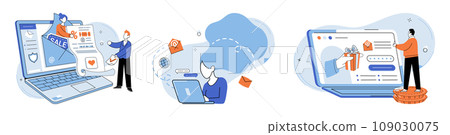 Online advertising vector illustration. The occupation digital marketers involves creating and optimizing online advertising content The online advertising metaphor compares digital campaigns Online advertising vector illustration. The occupation digital marketers involves creating and optimizing online advertising content The online advertising metaphor compares digital campaigns 109030075