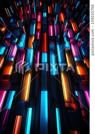 retro-inspired neon light pattern, featuring bright and bold colors against a dark background retro-inspired neon light pattern, featuring bright and bold colors against a dark background 109030766