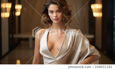 beautiful model woman in fashion beige wear 109031292