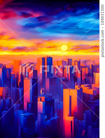 Illustration of a building city at sunset 109031300