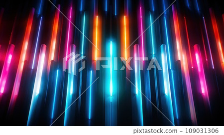 retro-inspired neon light pattern, featuring bright and bold colors against a dark background 109031306