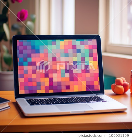 a pixelated pattern of bright colors that can add a playful and touch to any computer desktop. a pixelated pattern of bright colors that can add a playful and touch to any computer desktop. 109031399