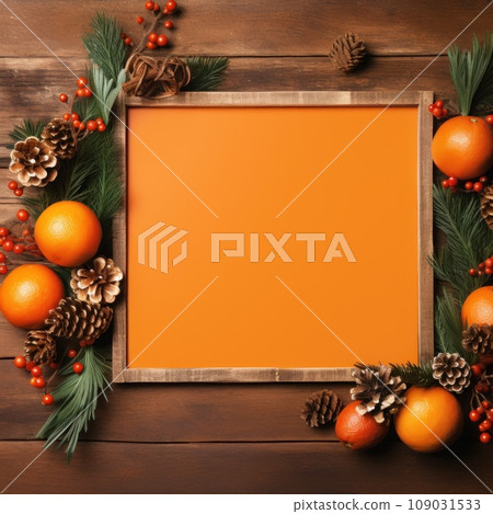 A rustic wooden frame with a cozy feel surrounds a warm A rustic wooden frame with a cozy feel surrounds a warm 109031533