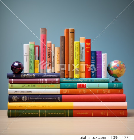 A stack of books with colorful spines, representing a variety of subjects and academic disciplines A stack of books with colorful spines, representing a variety of subjects and academic disciplines 109031721