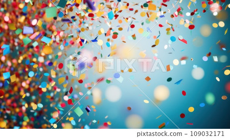 flurry of confetti fills the frame in this photo, with a carnival-inspired background 109032171