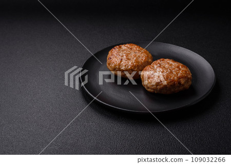 Delicious fresh fried minced fish cutlets with spices and herbs 109032266