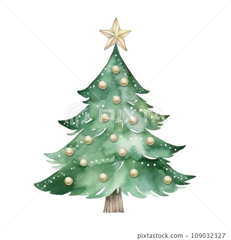 Watercolor illustrations of Christmas tree with decorations. isolated Watercolor illustrations of Christmas tree with decorations. isolated 109032327