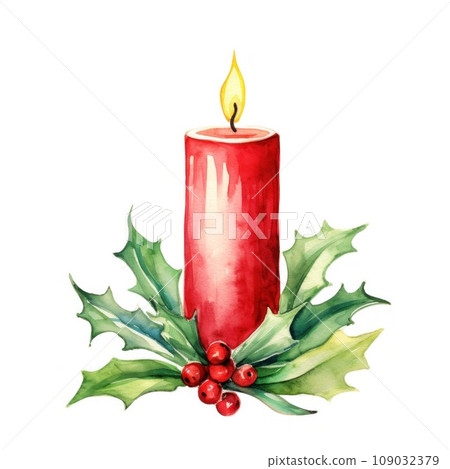 Watercolor illustrations of Christmas candle. isolated Watercolor illustrations of Christmas candle. isolated 109032379