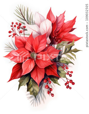 poinsettia a christmas floral, watercolor paintings 109032505