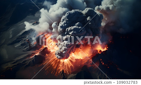 Impressive aerial View of the active volcano 109032783