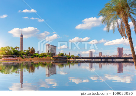 Nile river and famous buildings of Cairo downtown, great scenery of Egypt Nile river and famous buildings of Cairo downtown, great scenery of Egypt 109033080
