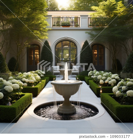 garden with a modern twist on a classic design, featuring a symmetrical layout, garden with a modern twist on a classic design, featuring a symmetrical layout, 109033177